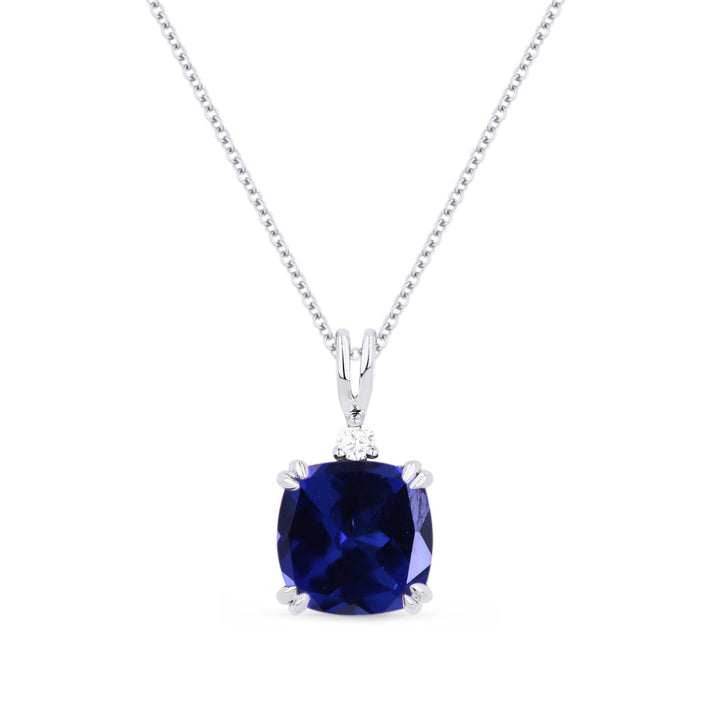 Beautiful Hand Crafted 14K White Gold 8MM Created Sapphire And Diamond Essentials Collection Pendant