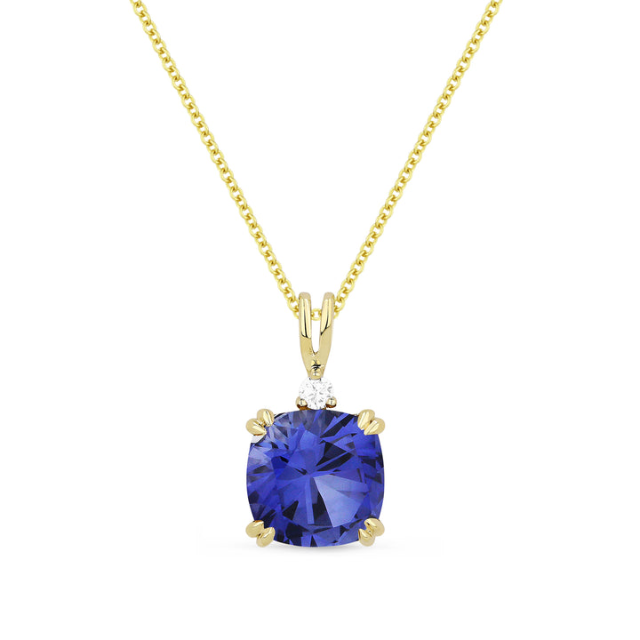 Beautiful Hand Crafted 14K Yellow Gold 8MM Created Sapphire And Diamond Essentials Collection Pendant
