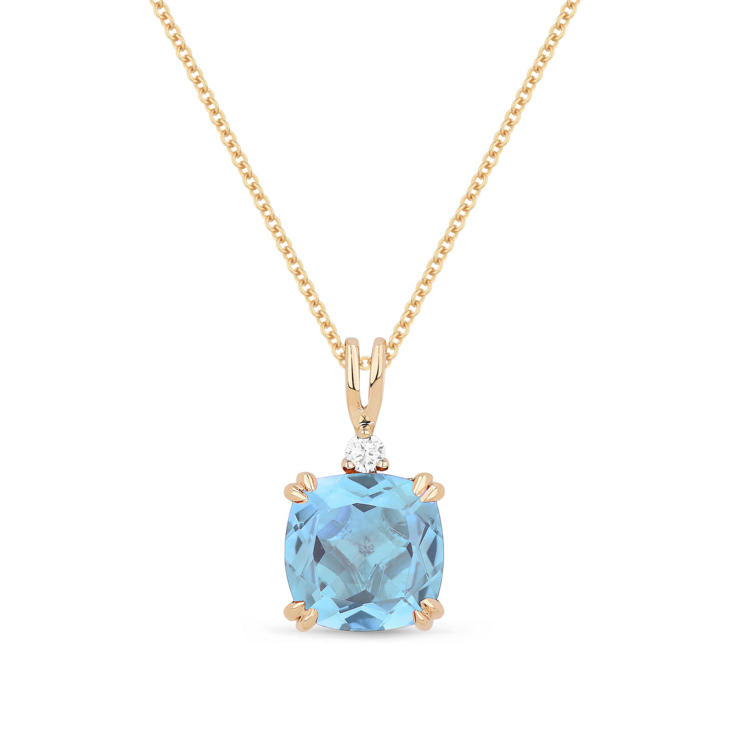 Beautiful Hand Crafted 14K Rose Gold 8MM Blue Topaz And Diamond Essentials Collection Pendant