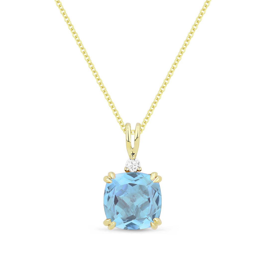 Beautiful Hand Crafted 14K Yellow Gold 8MM Blue Topaz And Diamond Essentials Collection Pendant