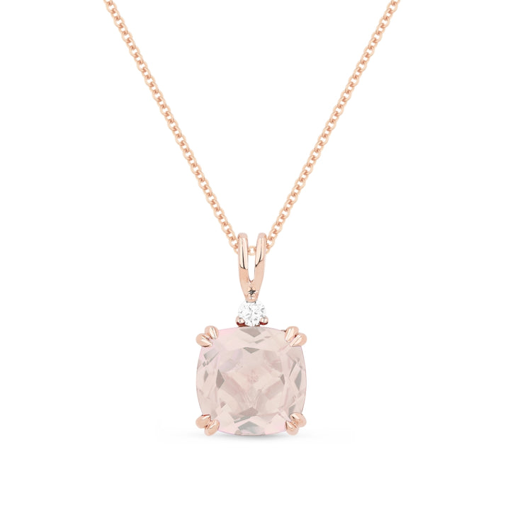 Beautiful Hand Crafted 14K Rose Gold 8MM Created Morganite And Diamond Essentials Collection Pendant