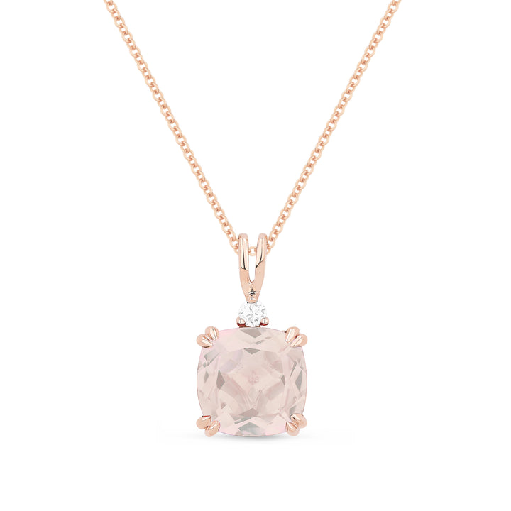 Beautiful Hand Crafted 14K Rose Gold 8MM Created Morganite And Diamond Essentials Collection Pendant