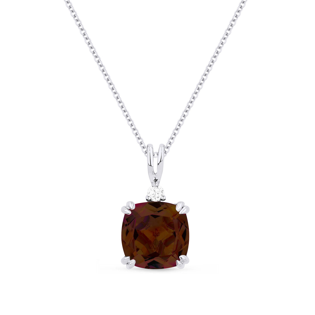 Beautiful Hand Crafted 14K White Gold 8MM Garnet And Diamond Essentials Collection Pendant