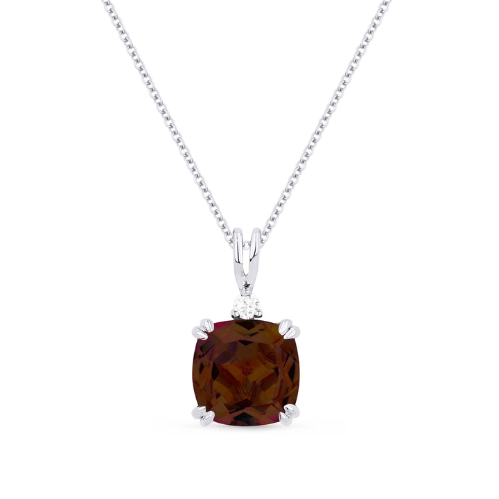 Beautiful Hand Crafted 14K White Gold 8MM Garnet And Diamond Essentials Collection Pendant