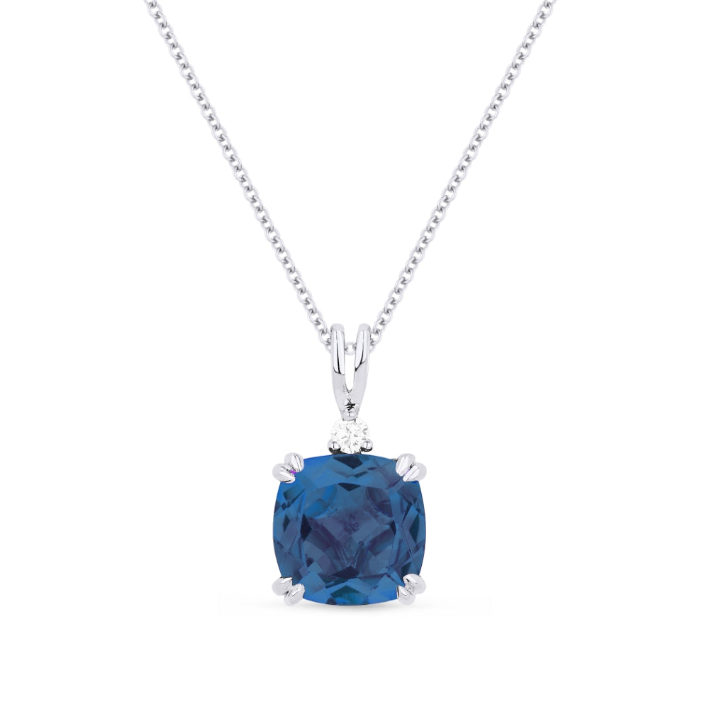Beautiful Hand Crafted 14K White Gold 8MM London Blue Topaz And Diamond Essentials Collection Pendant