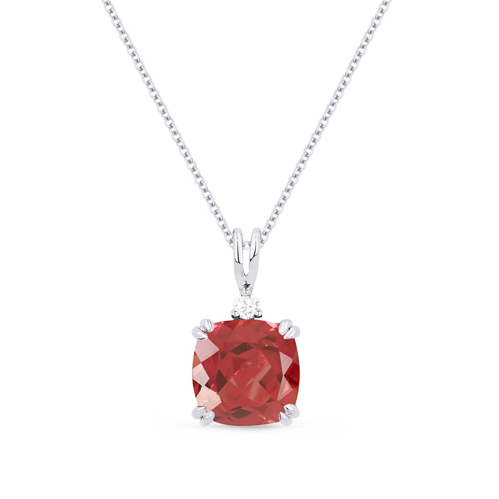 Beautiful Hand Crafted 14K White Gold 8MM Created Padparadscha And Diamond Essentials Collection Pendant