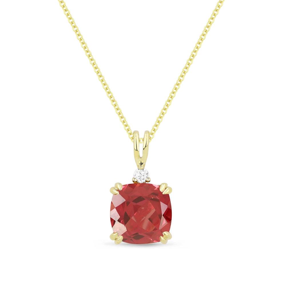 Beautiful Hand Crafted 14K Yellow Gold 8MM Created Padparadscha And Diamond Essentials Collection Pendant