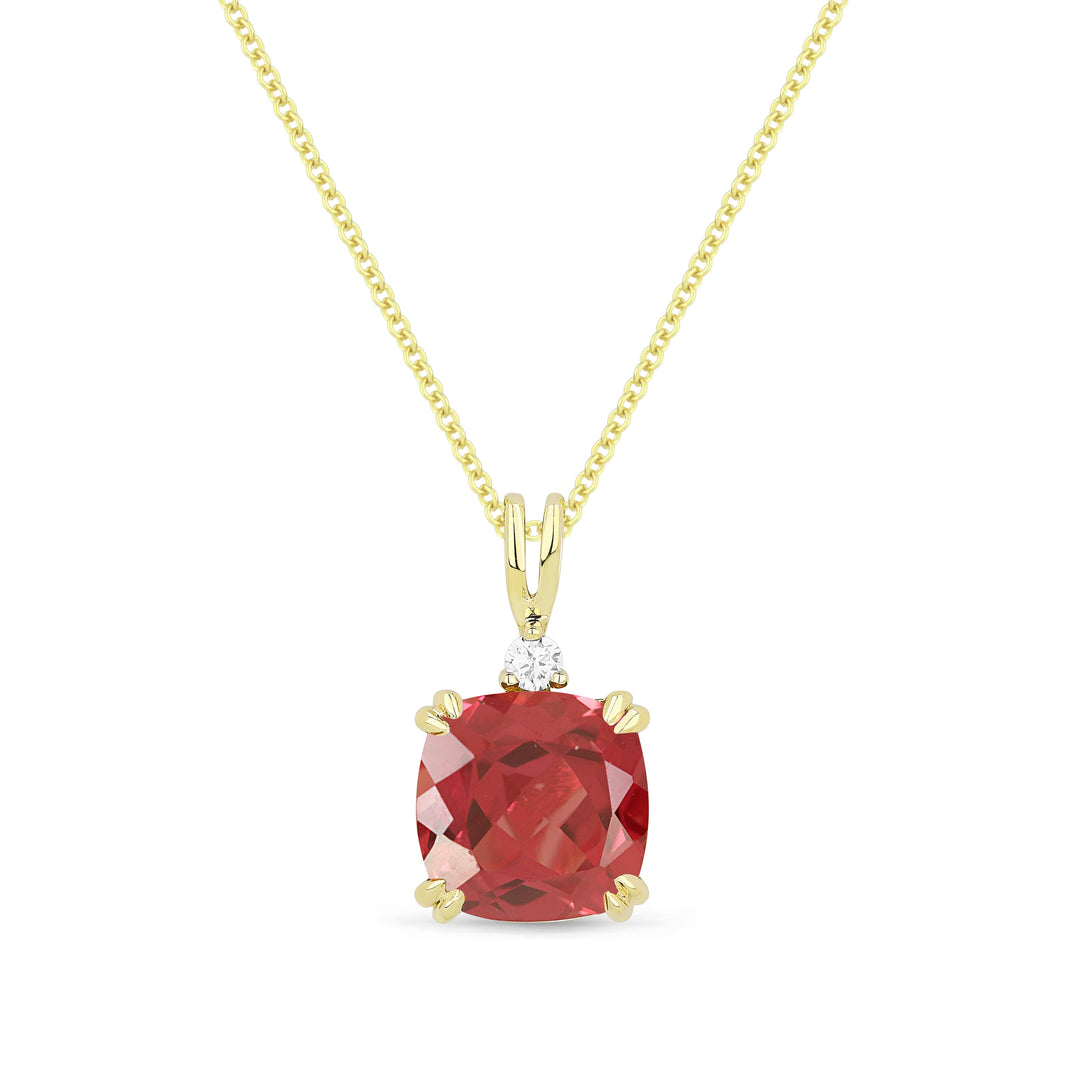Beautiful Hand Crafted 14K Yellow Gold 8MM Created Padparadscha And Diamond Essentials Collection Pendant