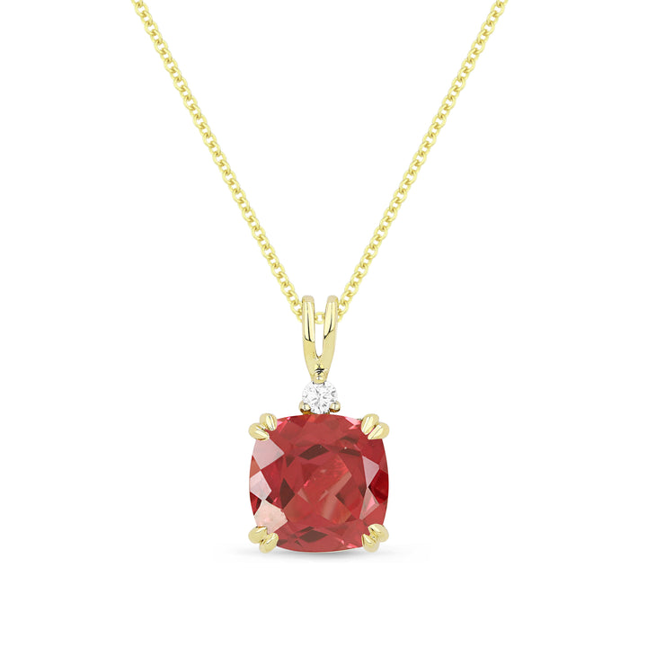 Beautiful Hand Crafted 14K Yellow Gold 8MM Created Padparadscha And Diamond Essentials Collection Pendant