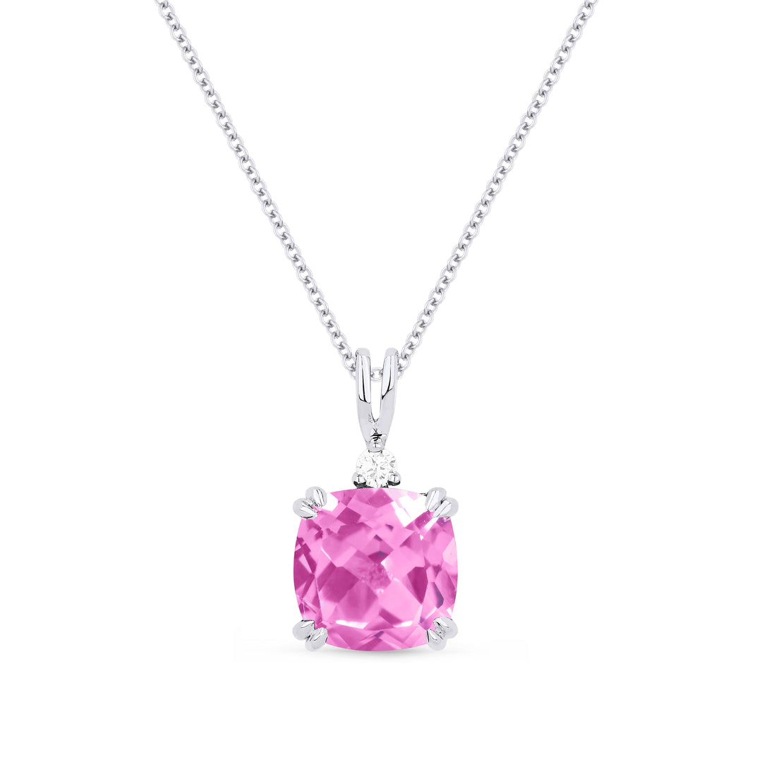 Beautiful Hand Crafted 14K White Gold 8MM Created Pink Sapphire And Diamond Essentials Collection Pendant