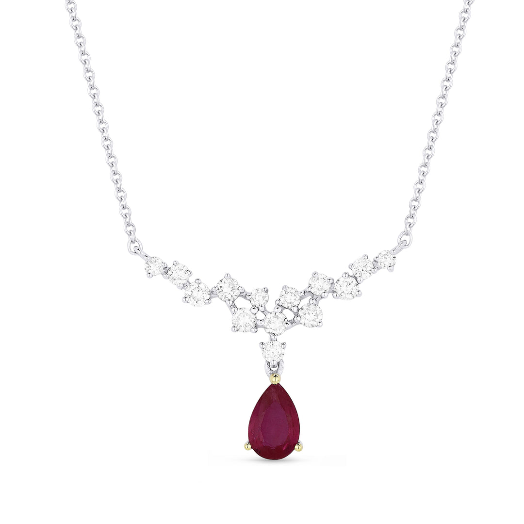 Beautiful Hand Crafted 14K White Gold 4X6MM Ruby And Diamond Arianna Collection Necklace