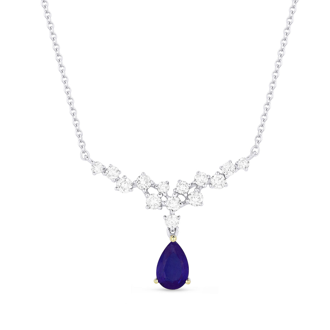 Beautiful Hand Crafted 14K White Gold 4x6MM Sapphire And Diamond Arianna Collection Necklace