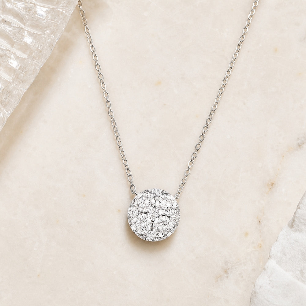 N1474 - 14K White Gold Diamond Round Pendant
