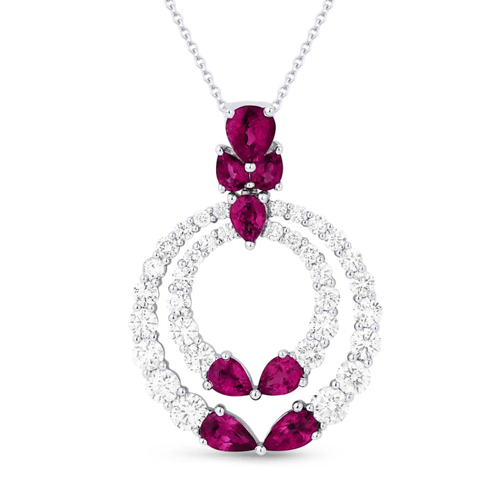 Beautiful Hand Crafted 18K White Gold 5X4MM Ruby And Diamond Arianna Collection Pendant