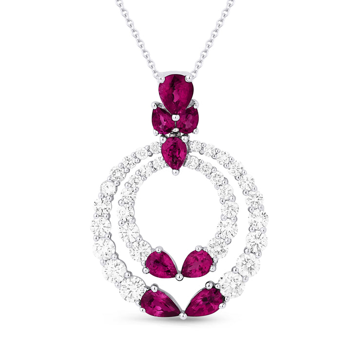 Beautiful Hand Crafted 18K White Gold 5X4MM Ruby And Diamond Arianna Collection Pendant