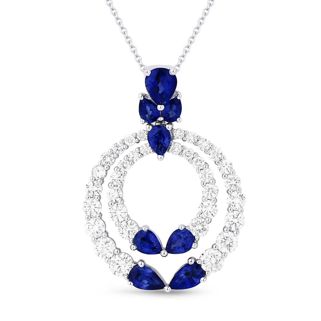 Beautiful Hand Crafted 18K White Gold 5X4MM Sapphire And Diamond Arianna Collection Pendant