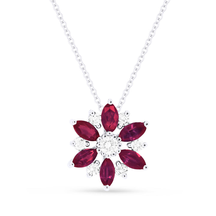 Beautiful Hand Crafted 14K White Gold 2X4MM Ruby And Diamond Arianna Collection Pendant