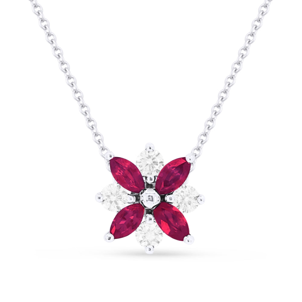 Beautiful Hand Crafted 14K White Gold 2X4MM Ruby And Diamond Arianna Collection Pendant