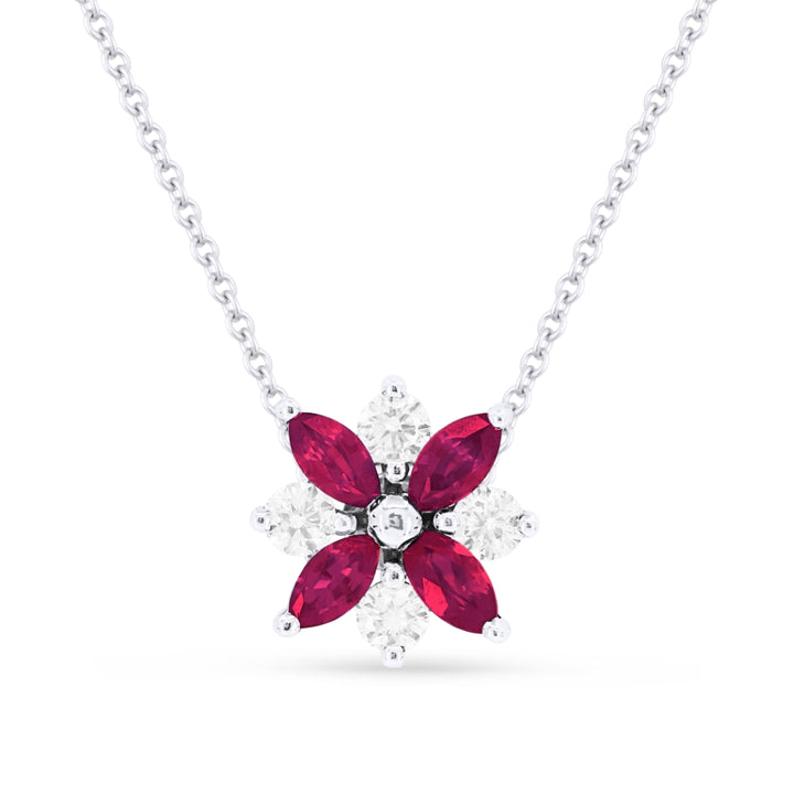 Beautiful Hand Crafted 14K White Gold 2X4MM Ruby And Diamond Arianna Collection Pendant