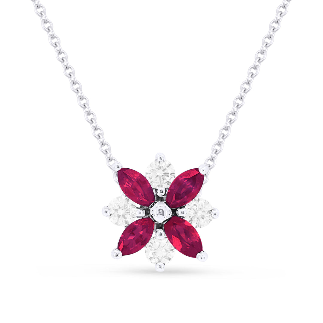 Beautiful Hand Crafted 14K White Gold 2X4MM Ruby And Diamond Arianna Collection Pendant