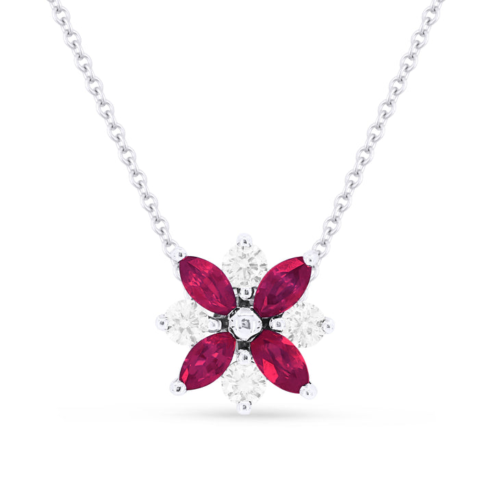 Beautiful Hand Crafted 14K White Gold 2X4MM Ruby And Diamond Arianna Collection Pendant