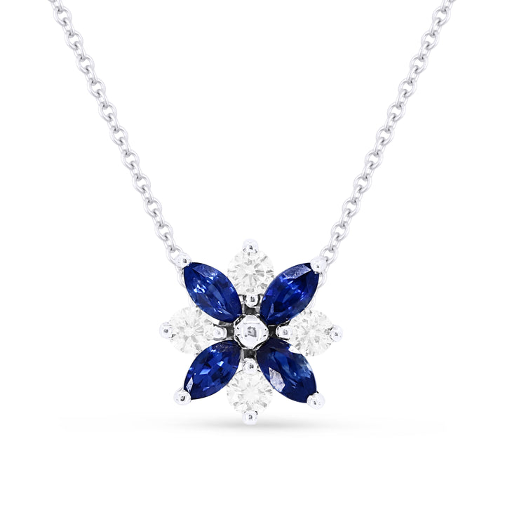 Beautiful Hand Crafted 14K White Gold 2X4MM Sapphire And Diamond Arianna Collection Pendant