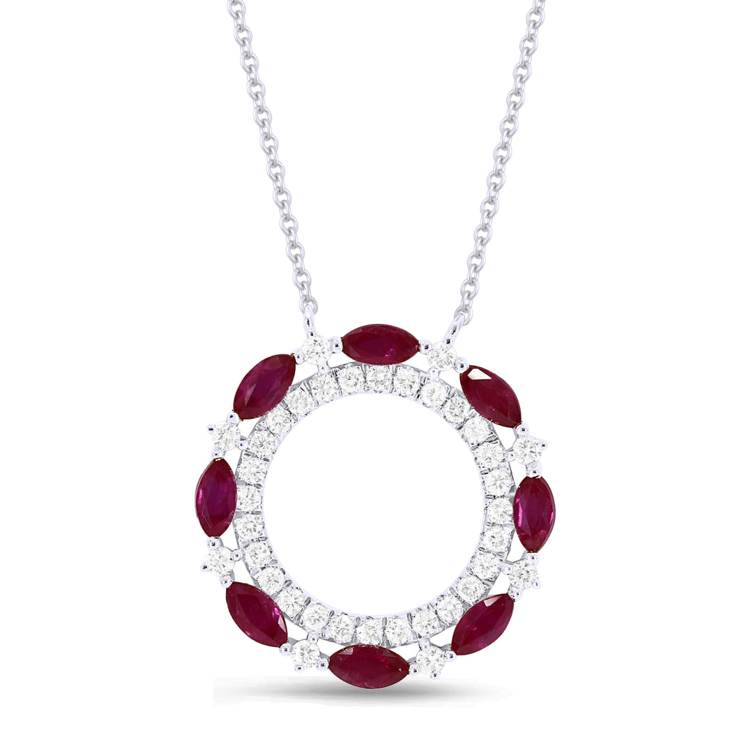 Beautiful Hand Crafted 14K White Gold 2X4MM Ruby And Diamond Arianna Collection Necklace