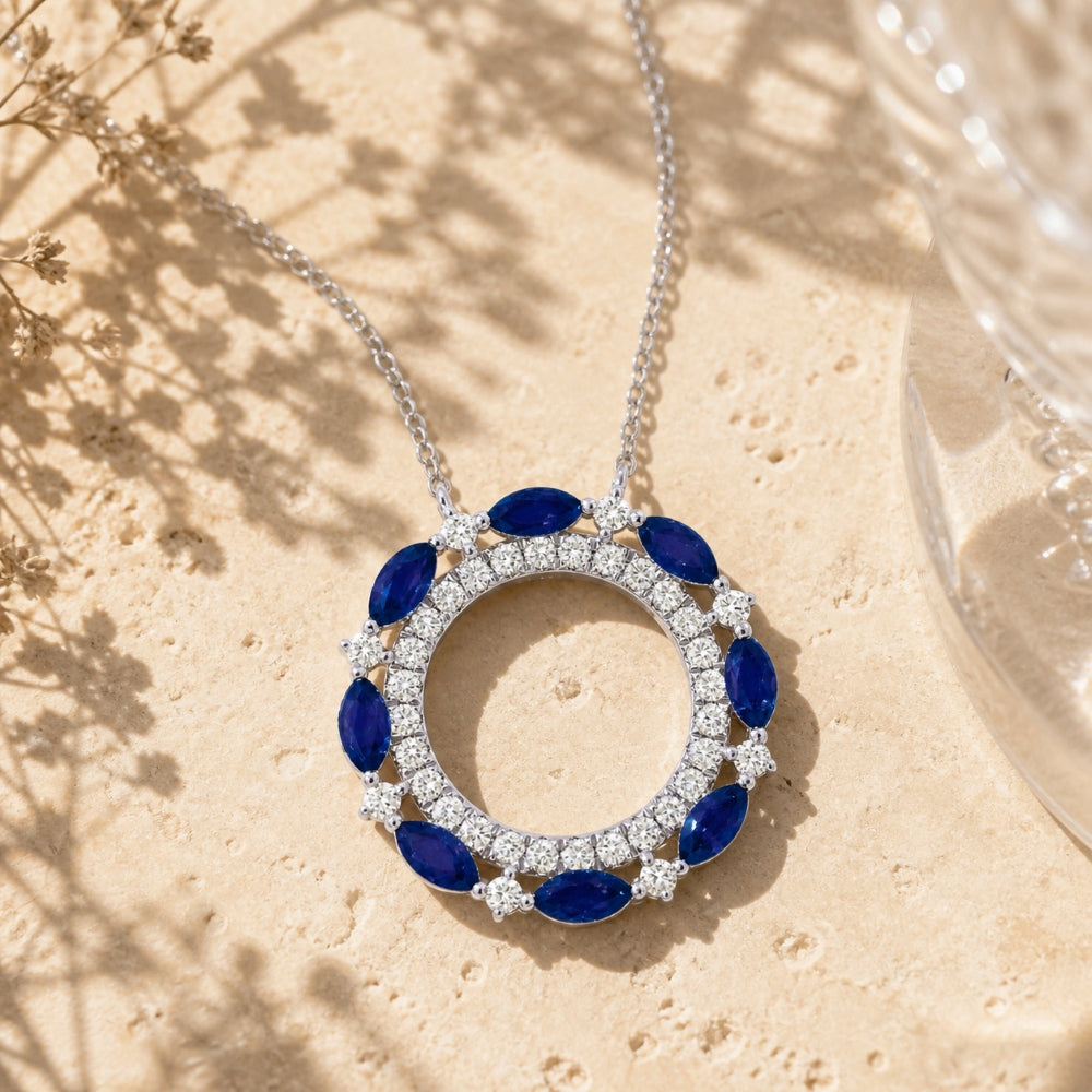 N1487 - 14K Gold Ruby & Sapphire Round Necklace