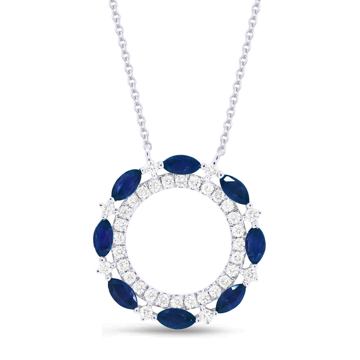 Beautiful Hand Crafted 14K White Gold 2X4MM Sapphire And Diamond Arianna Collection Necklace