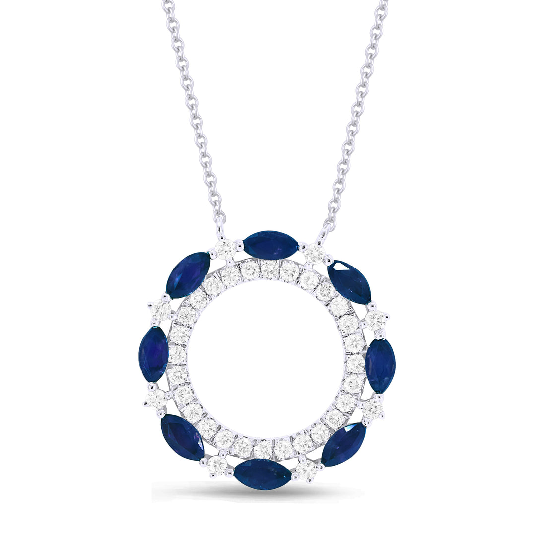 Beautiful Hand Crafted 14K White Gold 2x4MM Sapphire And Diamond Arianna Collection Necklace