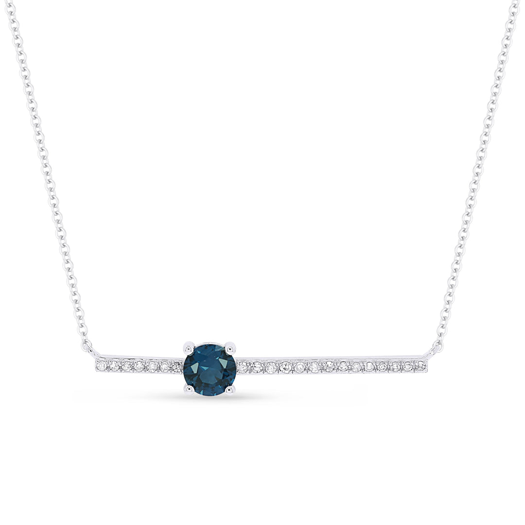 Beautiful Hand Crafted 14K White Gold 3MM London Blue Topaz And Diamond Eclectica Collection Necklace