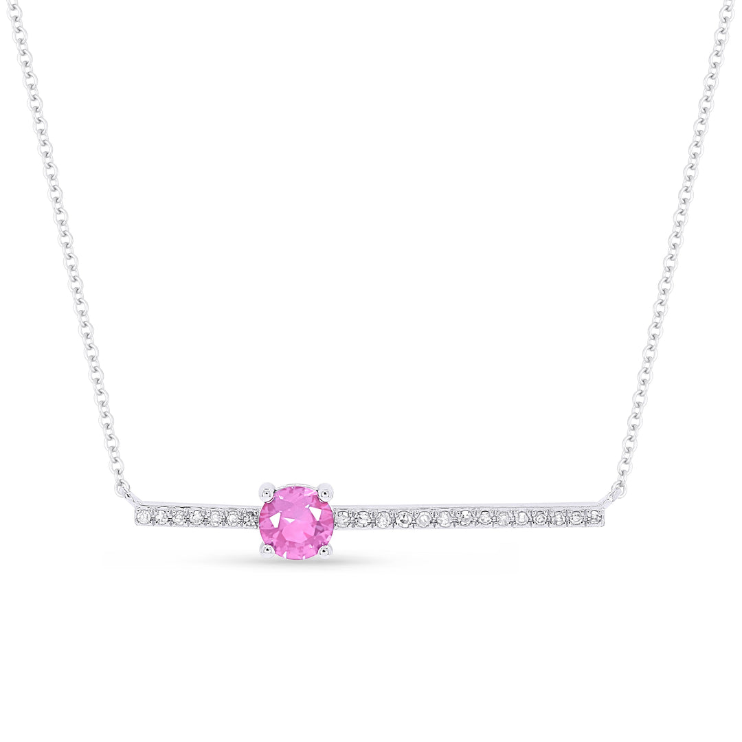 Beautiful Hand Crafted 14K White Gold 3MM Created Pink Sapphire And Diamond Eclectica Collection Necklace