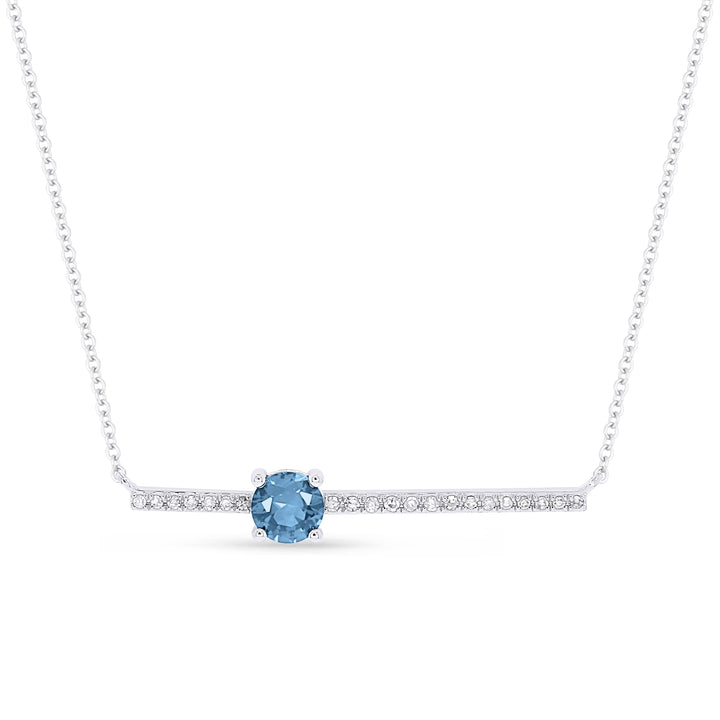 Beautiful Hand Crafted 14K White Gold 3MM Swiss Blue Topaz And Diamond Eclectica Collection Necklace