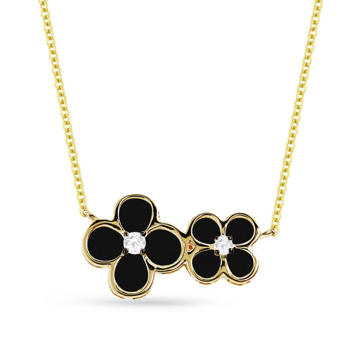 Beautiful Hand Crafted 14K Yellow Gold  Black Onyx And Diamond Arianna Collection Necklace