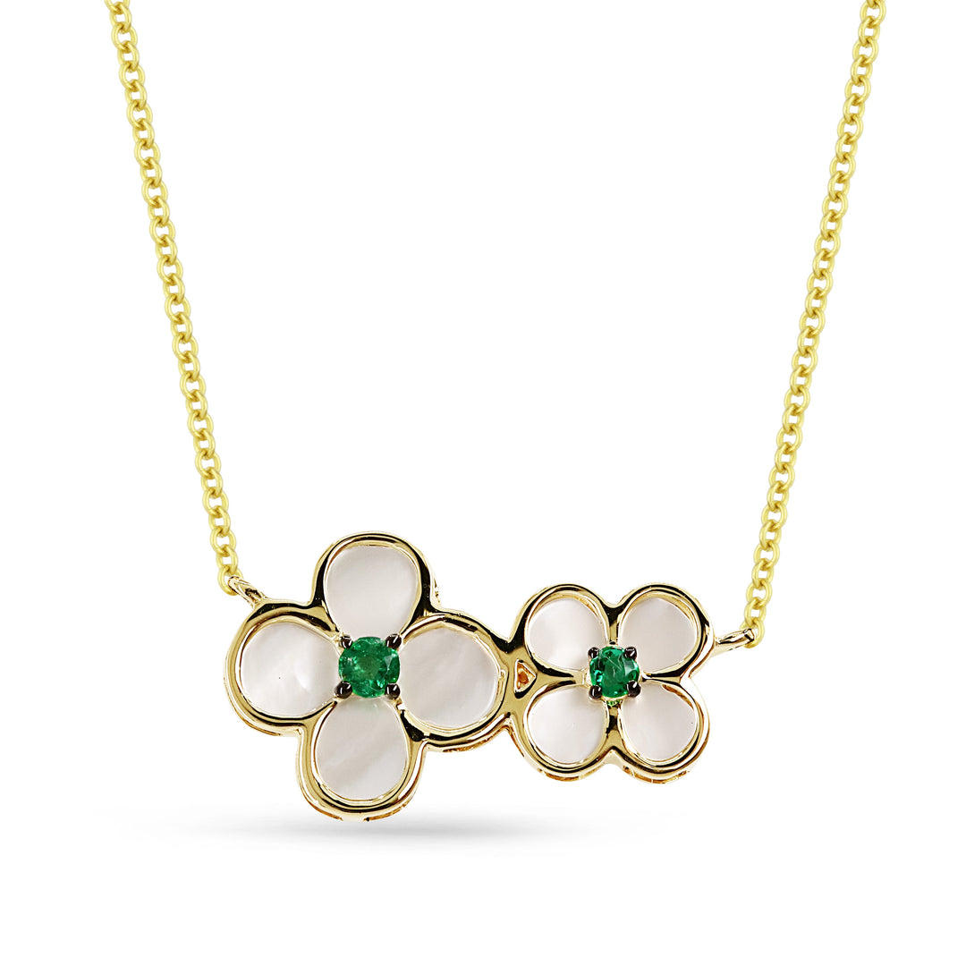 Beautiful Hand Crafted 14K Yellow Gold  Emerald And Diamond Arianna Collection Necklace