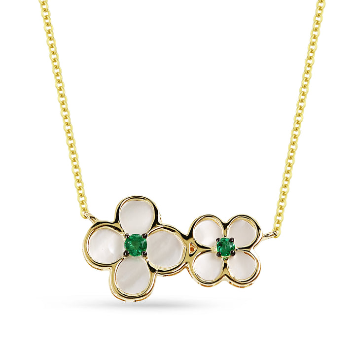 Beautiful Hand Crafted 14K Yellow Gold  Emerald And Diamond Arianna Collection Necklace