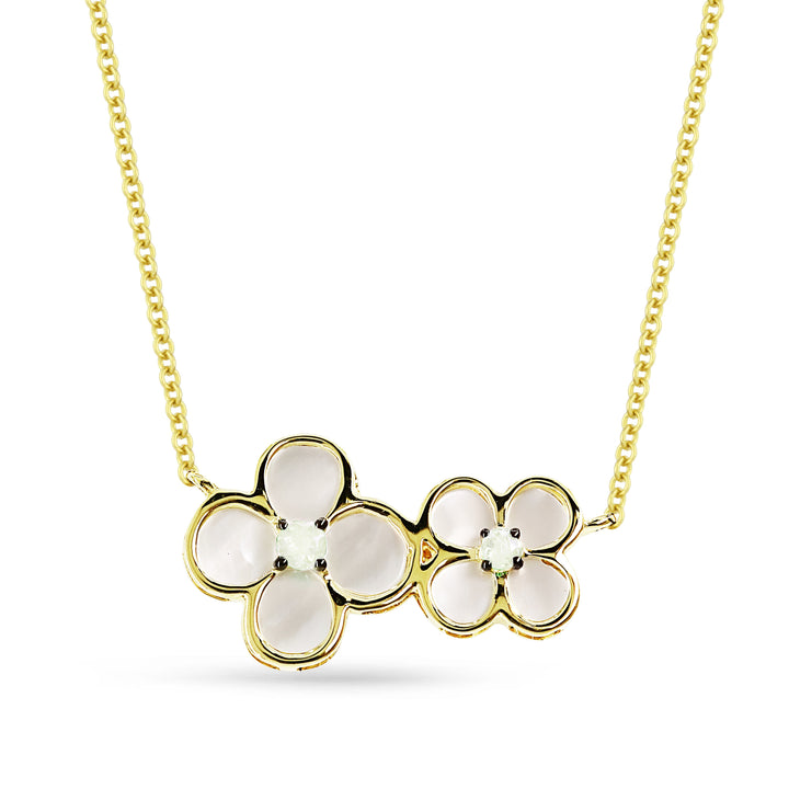 Beautiful Hand Crafted 14K Yellow Gold  Mother Of Pearl And Diamond Arianna Collection Necklace