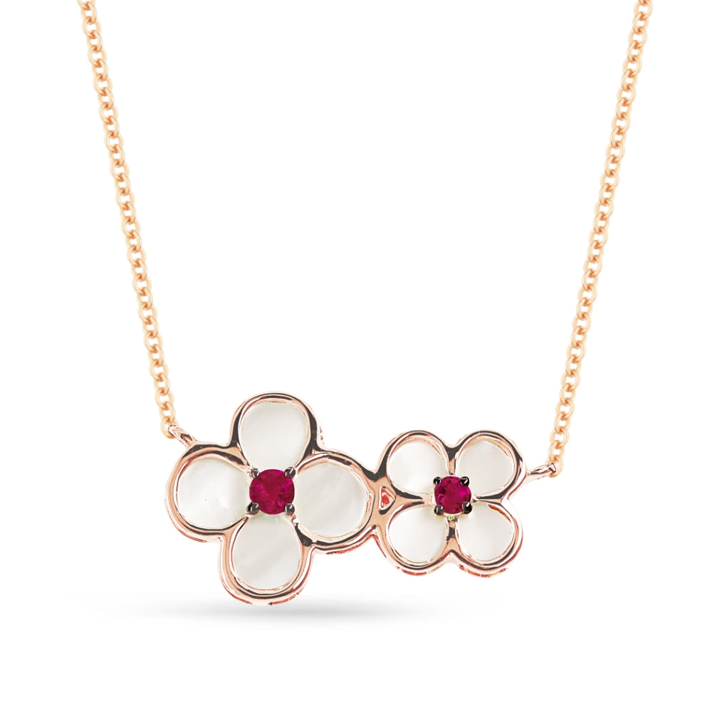 Beautiful Hand Crafted 14K Rose Gold  Ruby And Diamond Arianna Collection Necklace