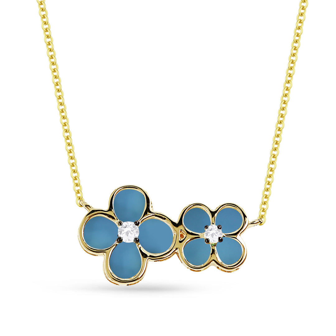 Beautiful Hand Crafted 14K Yellow Gold  Turquoise And Diamond Arianna Collection Necklace