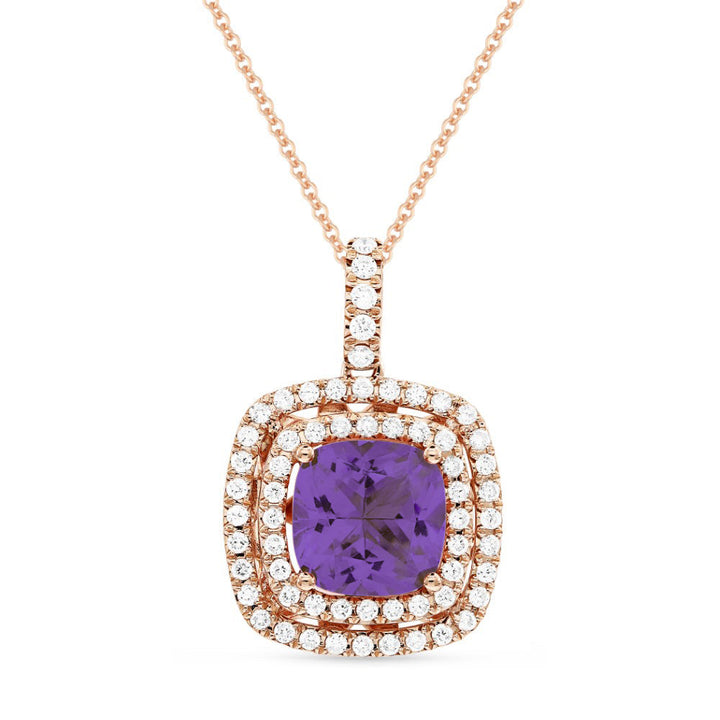 Beautiful Hand Crafted 14K Rose Gold 8MM Amethyst And Diamond Essentials Collection Pendant