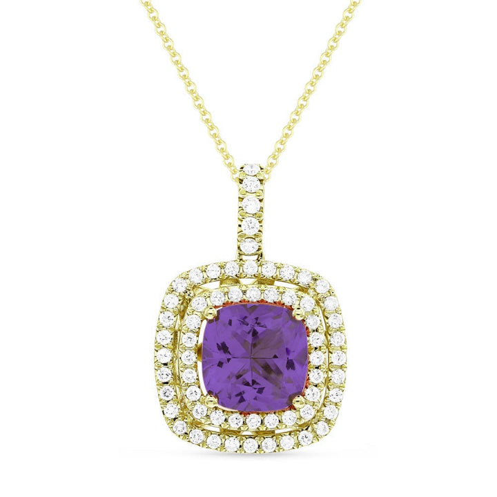 Beautiful Hand Crafted 14K Yellow Gold 8MM Amethyst And Diamond Essentials Collection Pendant