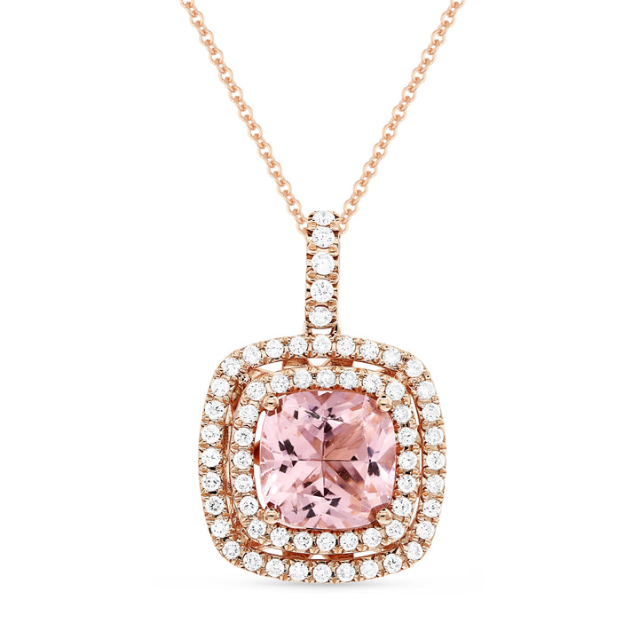 Beautiful Hand Crafted 14K Rose Gold 8MM Created Morganite And Diamond Essentials Collection Pendant