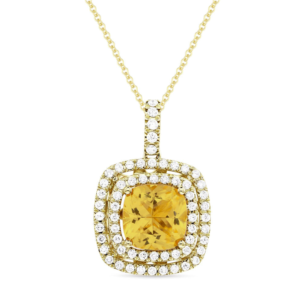 Beautiful Hand Crafted 14K Yellow Gold 8MM Citrine And Diamond Essentials Collection Pendant