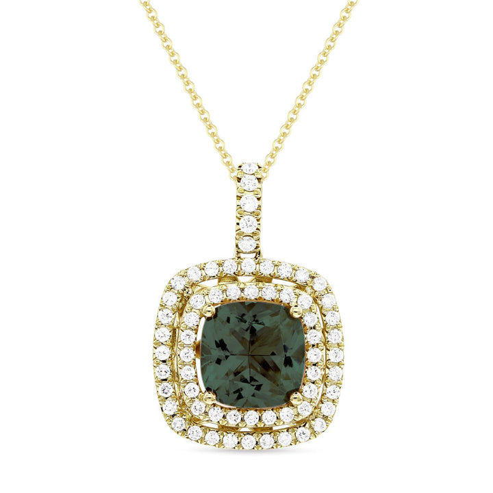 Beautiful Hand Crafted 14K Yellow Gold 8MM Created Green Spinel And Diamond Essentials Collection Pendant