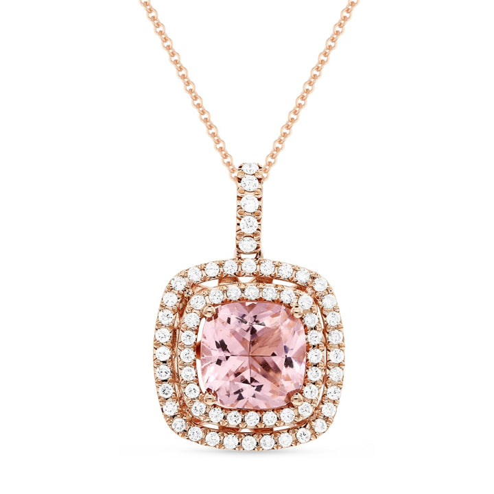 Beautiful Hand Crafted 14K Rose Gold 8MM Morganite And Diamond Essentials Collection Pendant