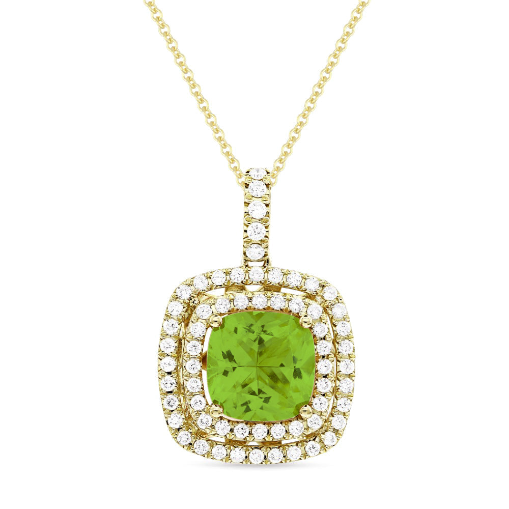 Beautiful Hand Crafted 14K Yellow Gold 8MM Peridot And Diamond Essentials Collection Pendant