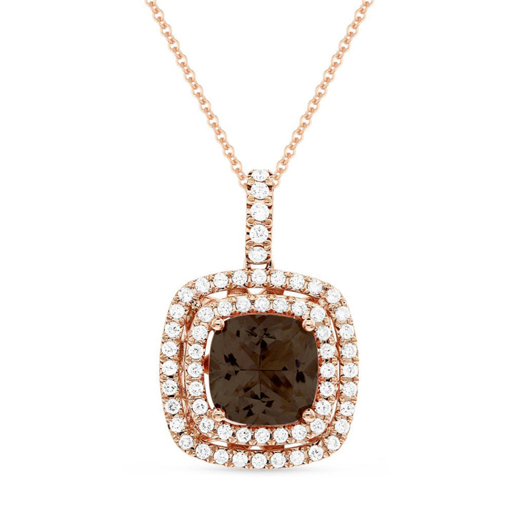 Beautiful Hand Crafted 14K Rose Gold 8MM Smokey Topaz And Diamond Essentials Collection Pendant