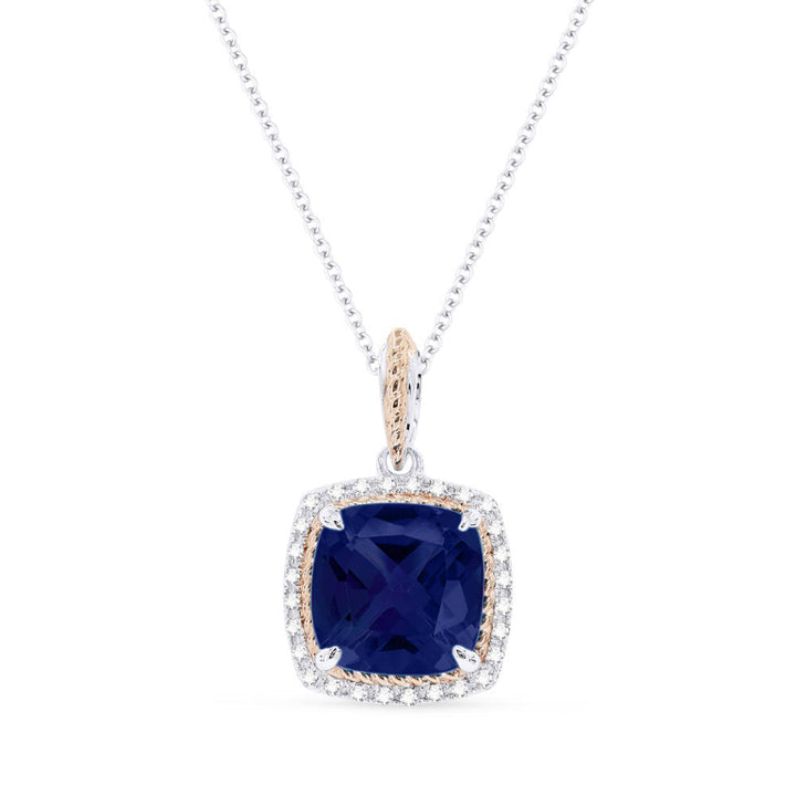 Beautiful Hand Crafted 14K Two Tone Gold 8MM Created Sapphire And Diamond Essentials Collection Pendant