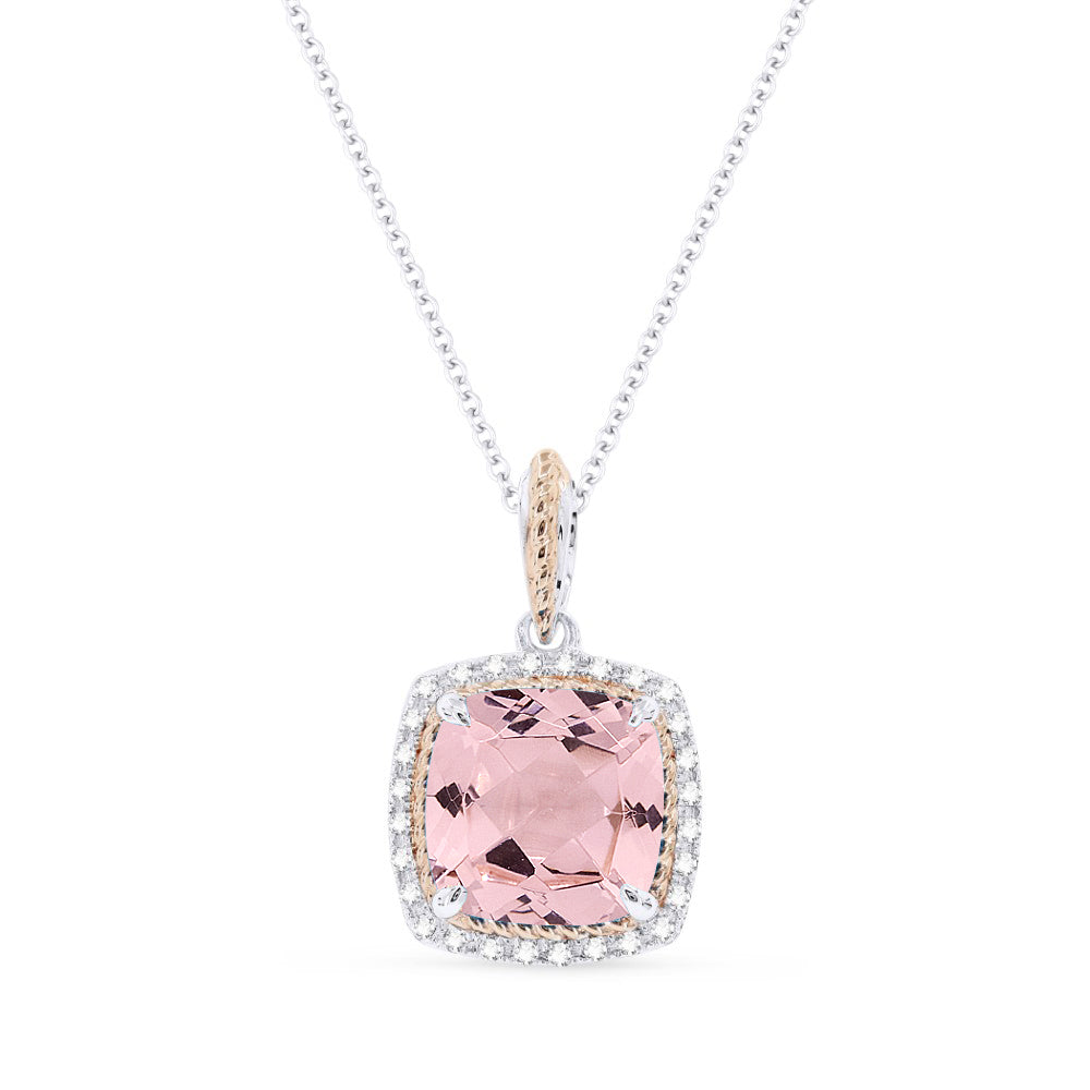 Beautiful Hand Crafted 14K Two Tone Gold 8MM Created Morganite And Diamond Essentials Collection Pendant