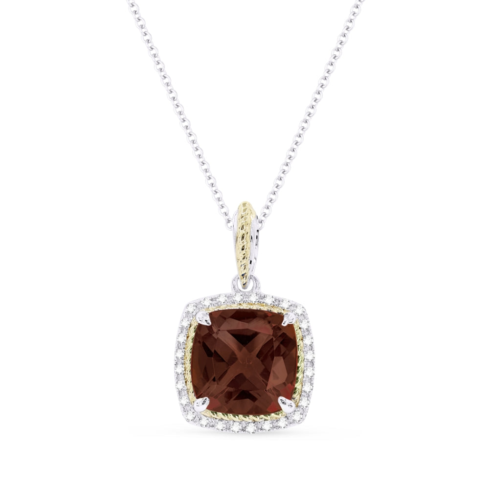 Beautiful Hand Crafted 14K Two Tone Gold 8MM Garnet And Diamond Essentials Collection Pendant